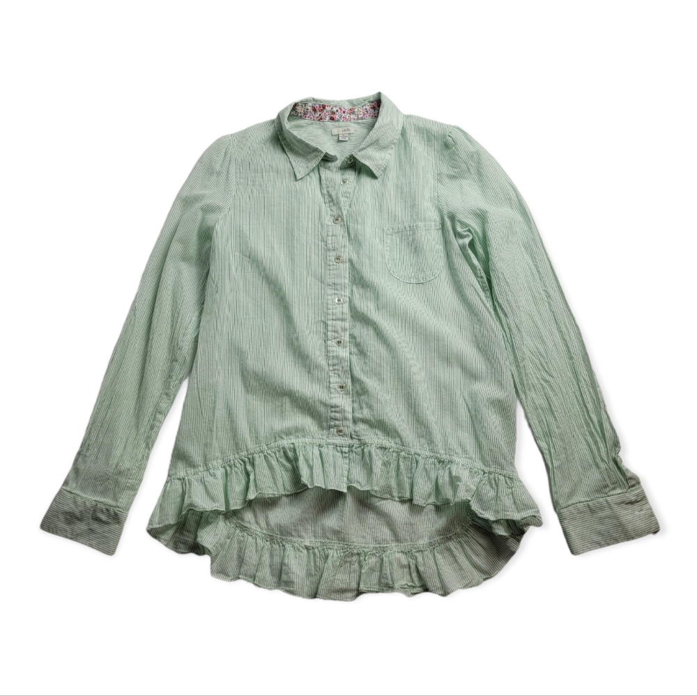 Odille Striped Ruffle Hem Button Down Top